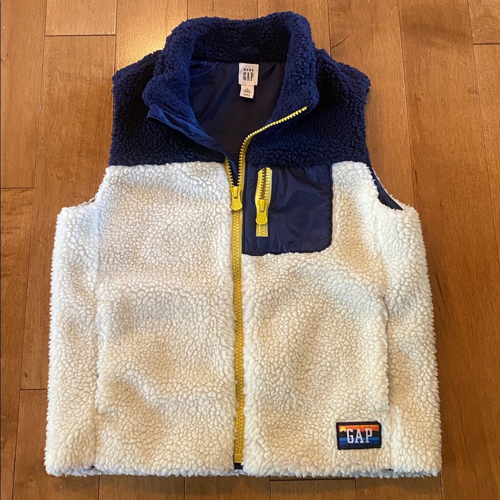 GAP Toddler Sherpa Fleece Vest Blue & Ivory Zip Front Size 5T